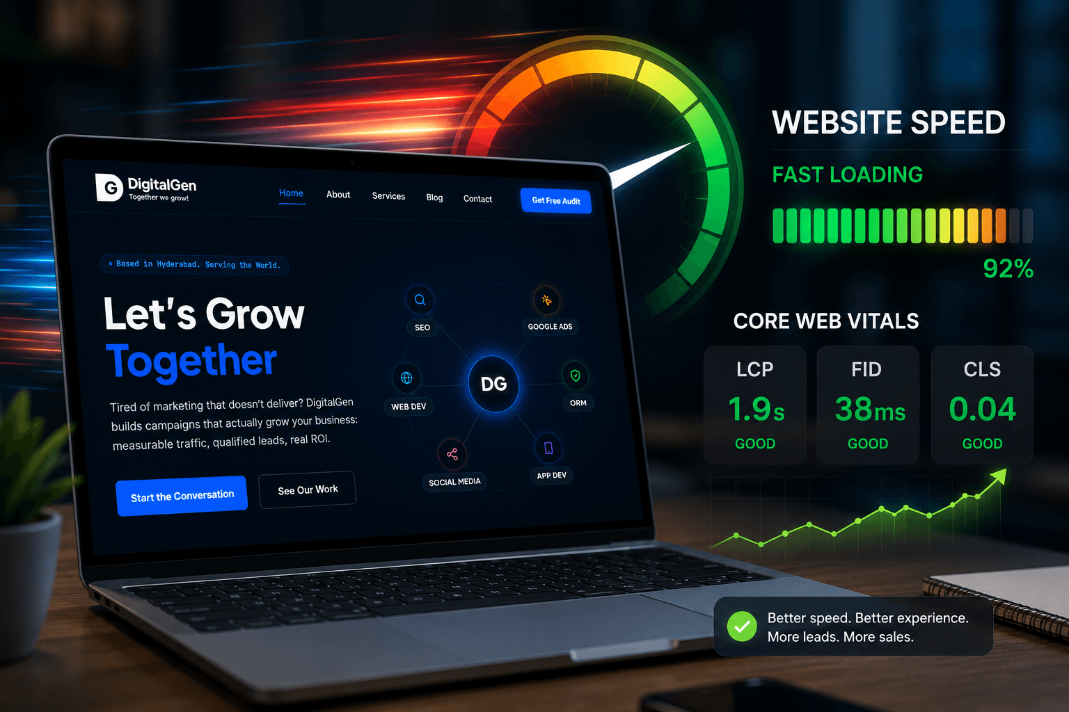 Website speed and Core Web Vitals affecting business sales, by DigitalGen Hyderabad.